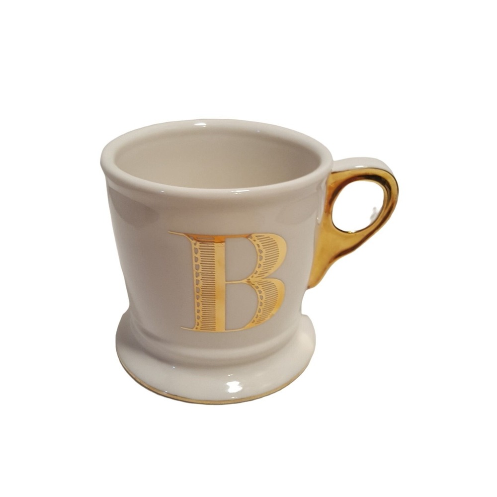 Anthropologie Coffee Mug Monogram B White Cup Gold Letter Initial Large